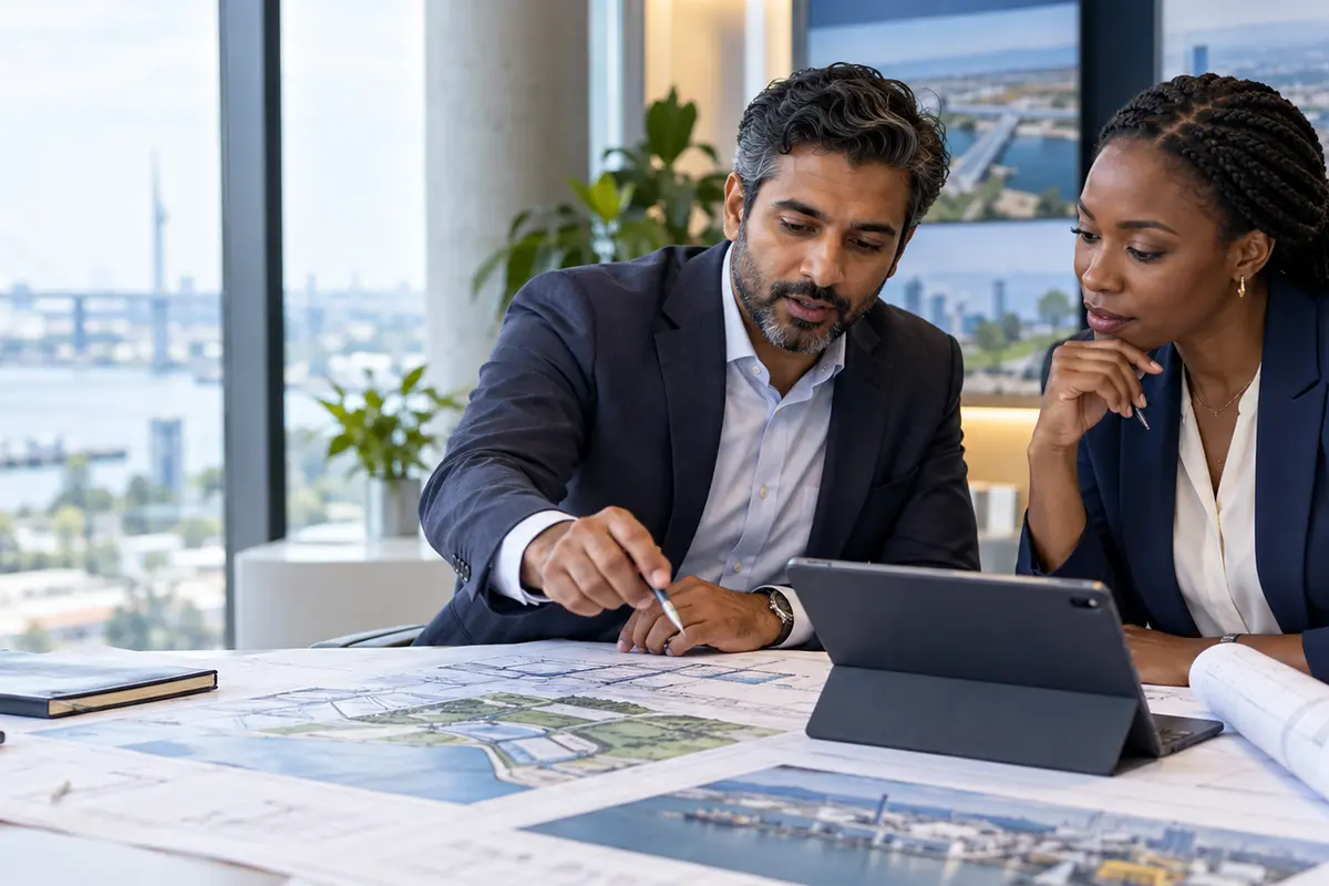Professionals discussing an infrastructure plan