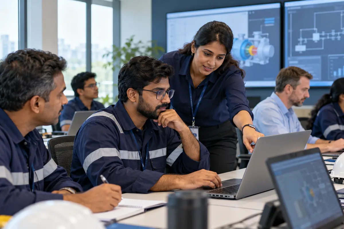Professionals learning enterprise asset software together